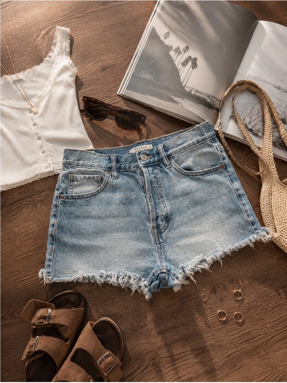 PacSun Jean denim cut off shorts vintage wash high rise shorty 26